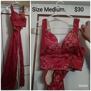 Red Lace Split Middle Dress